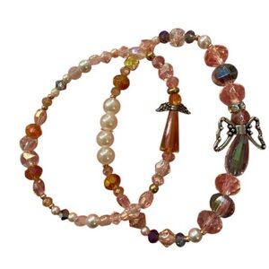 Hand made Pink Beaded Angel Charm Bracelets